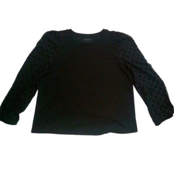 BUNDLE 5/$35 LOFT Pullover Top Size Med Dotted Mixed Media Top Sheer Sleeve - Picture 2 of 5